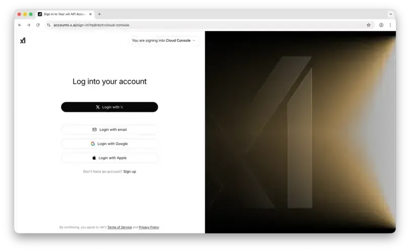 xAI sign up page