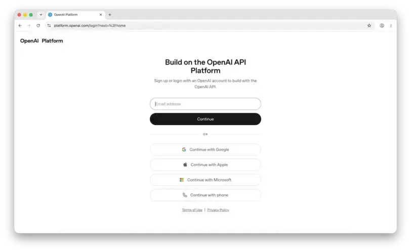 OpenAI sign up page