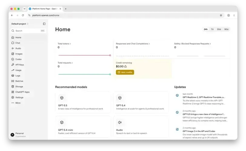 OpenAI billing page with payment setup