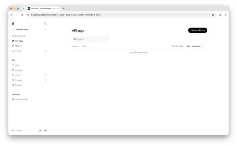 xAI API keys dashboard
