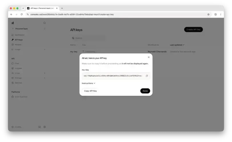 xAI copy API key