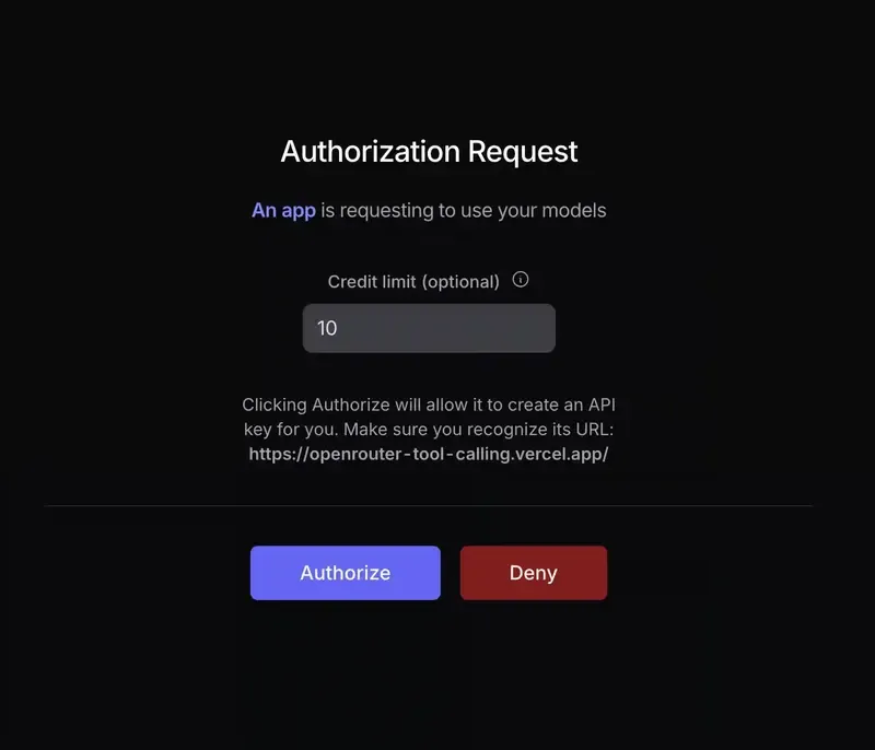 OpenRouter authorization page requesting permission