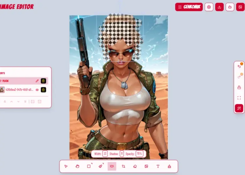 User painting a mask over the character hair area using the mask tool