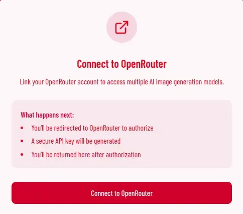 OpenRouter connection page with Connect to OpenRouter button