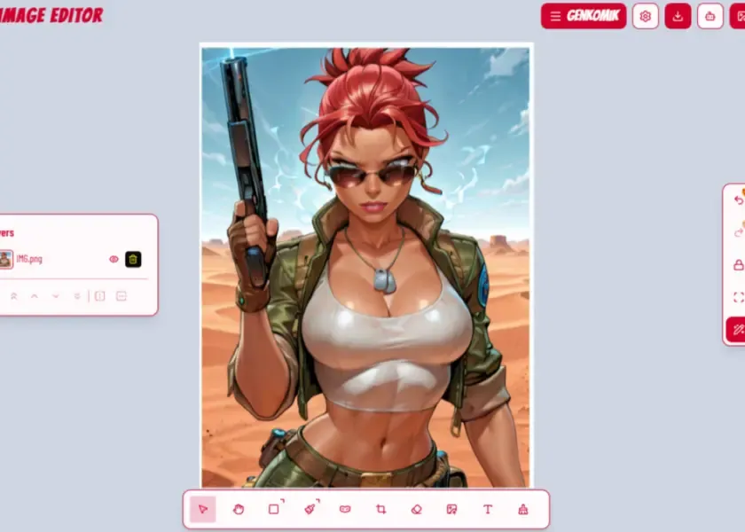 The character with crimson red hair after AI masking edit